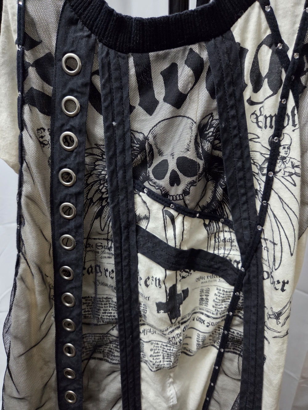 VTG 2000s Salvage Skull Mesh Detail Tunic Mini Dress - M - Picture 3 of 9